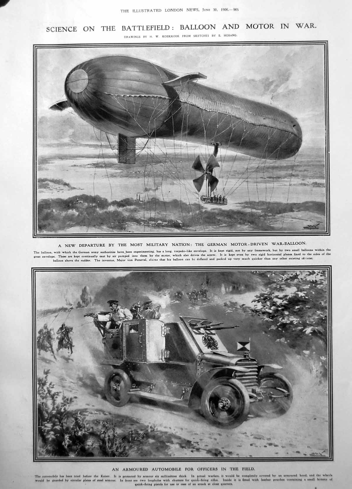 Old Motor War Balloon Armoured Car War Tribute Ladies Man Clocks1906 20th