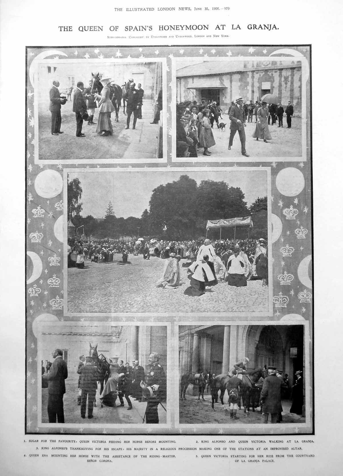 Old Print Queen Victoria Spains Honeymoon La Granja Children Vannes 1906 20th