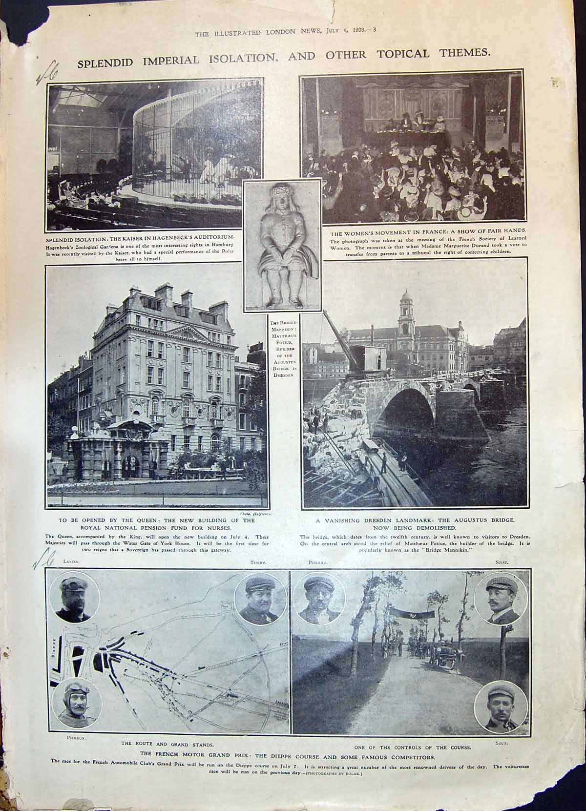 Old 1908 French Motor Grand Prix Soux Pierron Thery France Augustus B 20th