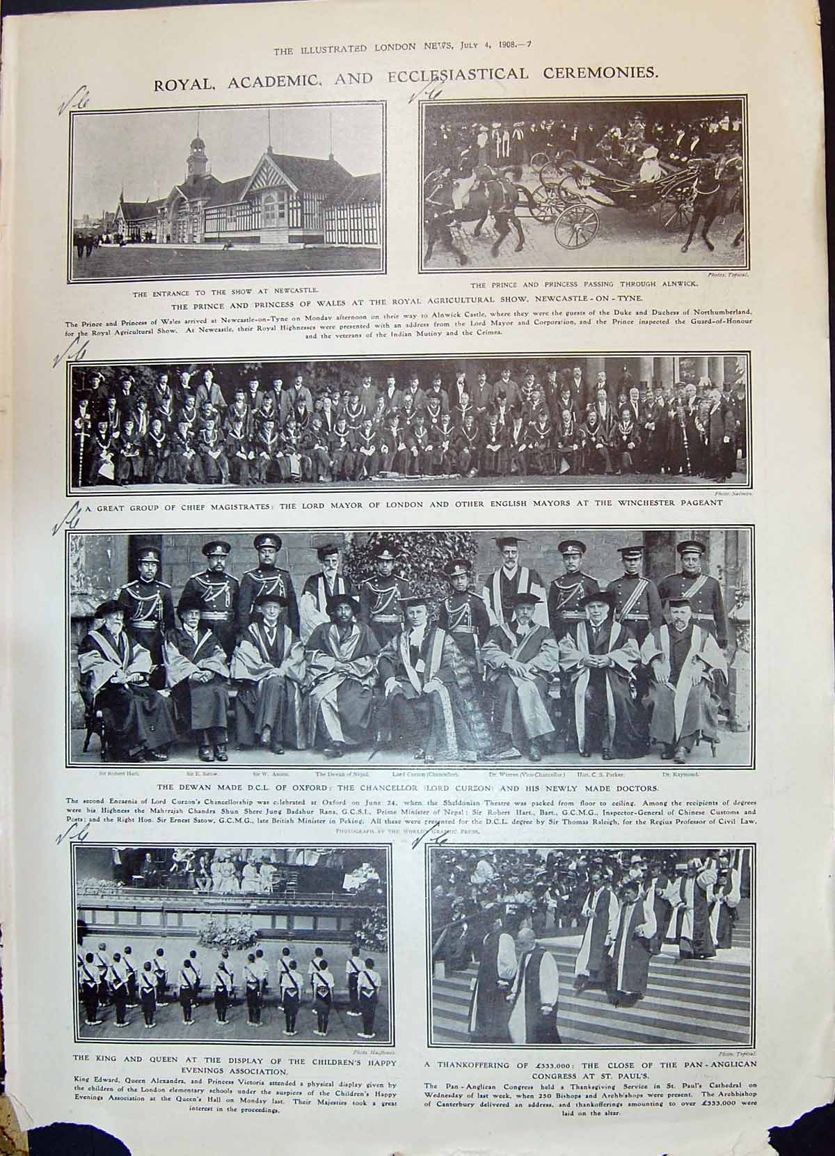 Old 1908 Prince Wales Agricultural Show Newcastle-On-Tyne Curzon Oxfo 20th