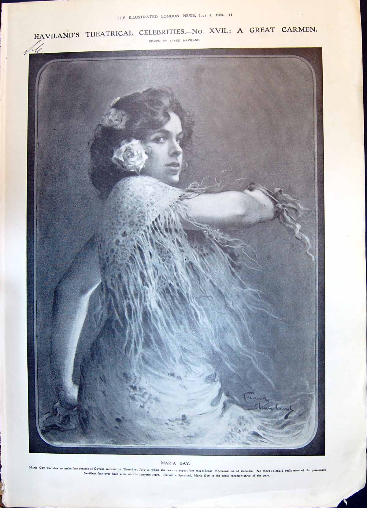 Old Print 1908 Maria Gray Carmen Marcel Desprez Eiffel Tower Owl Sickness 20th