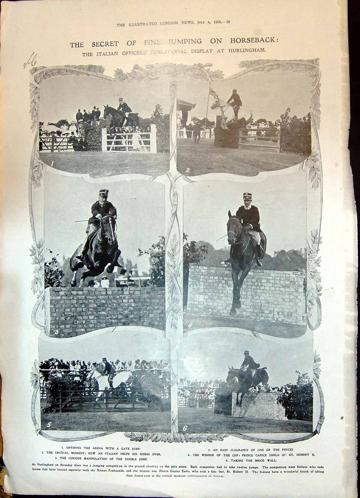 Old 1908 Hurlingham Horse Jumping Sport Prince Zurlo Hubert Sacred Ta 20th