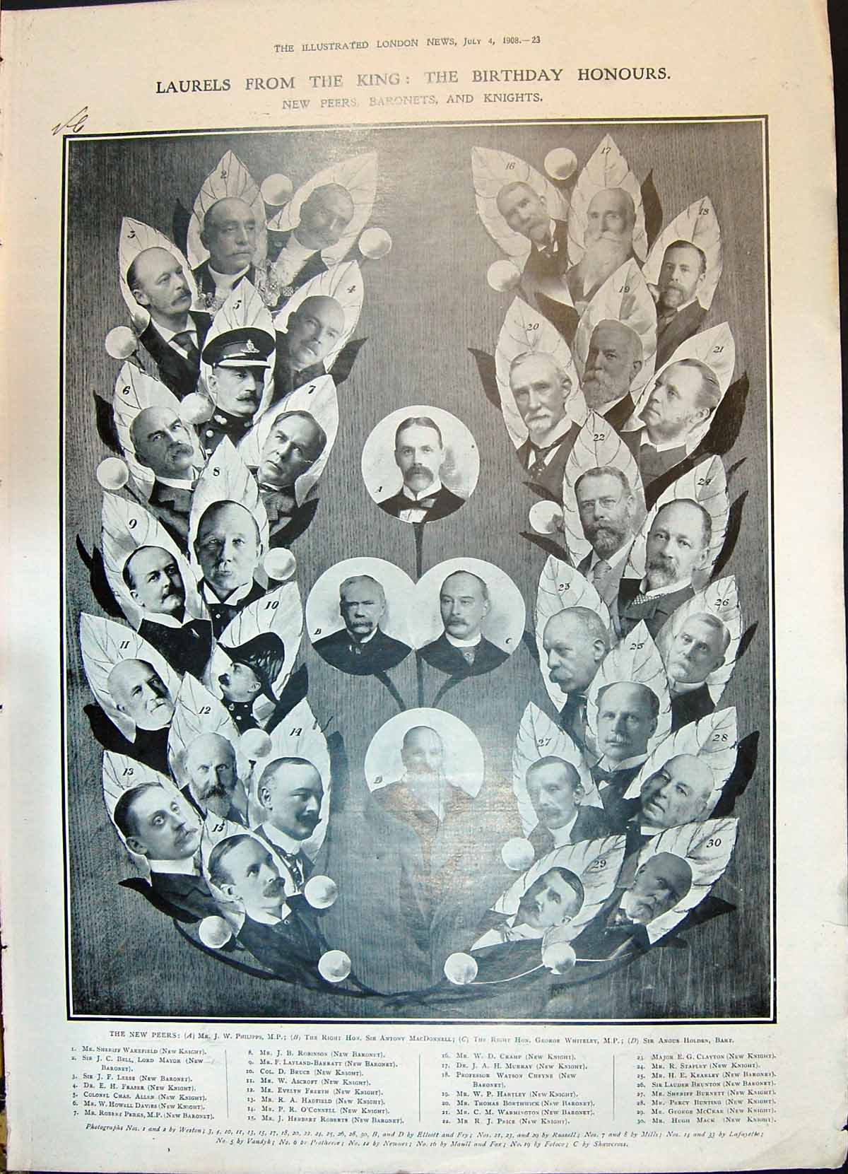 Old 1908 Birthday Honours Leese Freeth Cramp Murray Stapley Turner Ar 20th