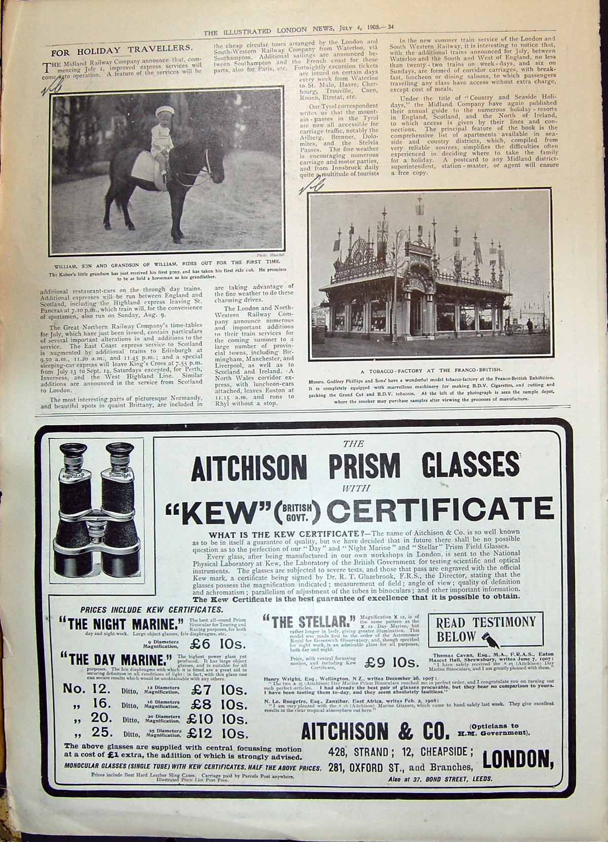 Old 1908 William Kaiser Germany Horse Tobacco Factory Franco-British 20th