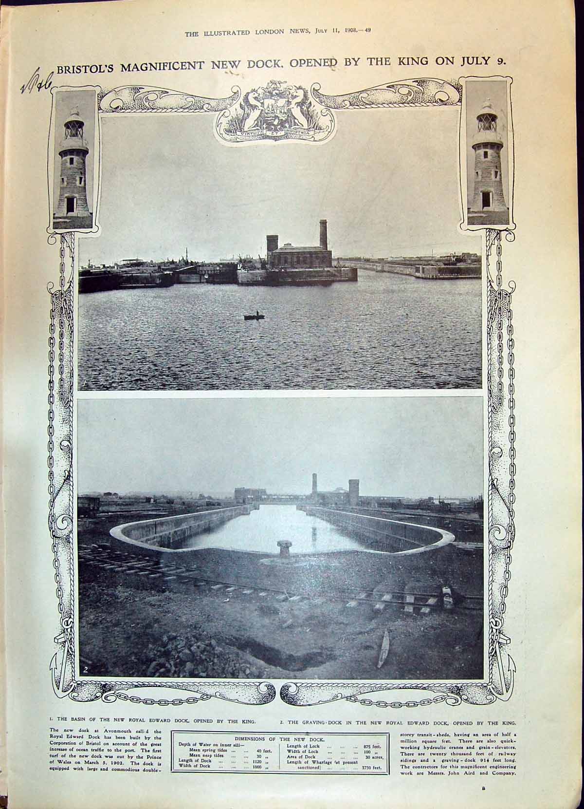 Old 1908 Bristol Dock Royal Edward Graving Harewood Warmington Whitel 20th