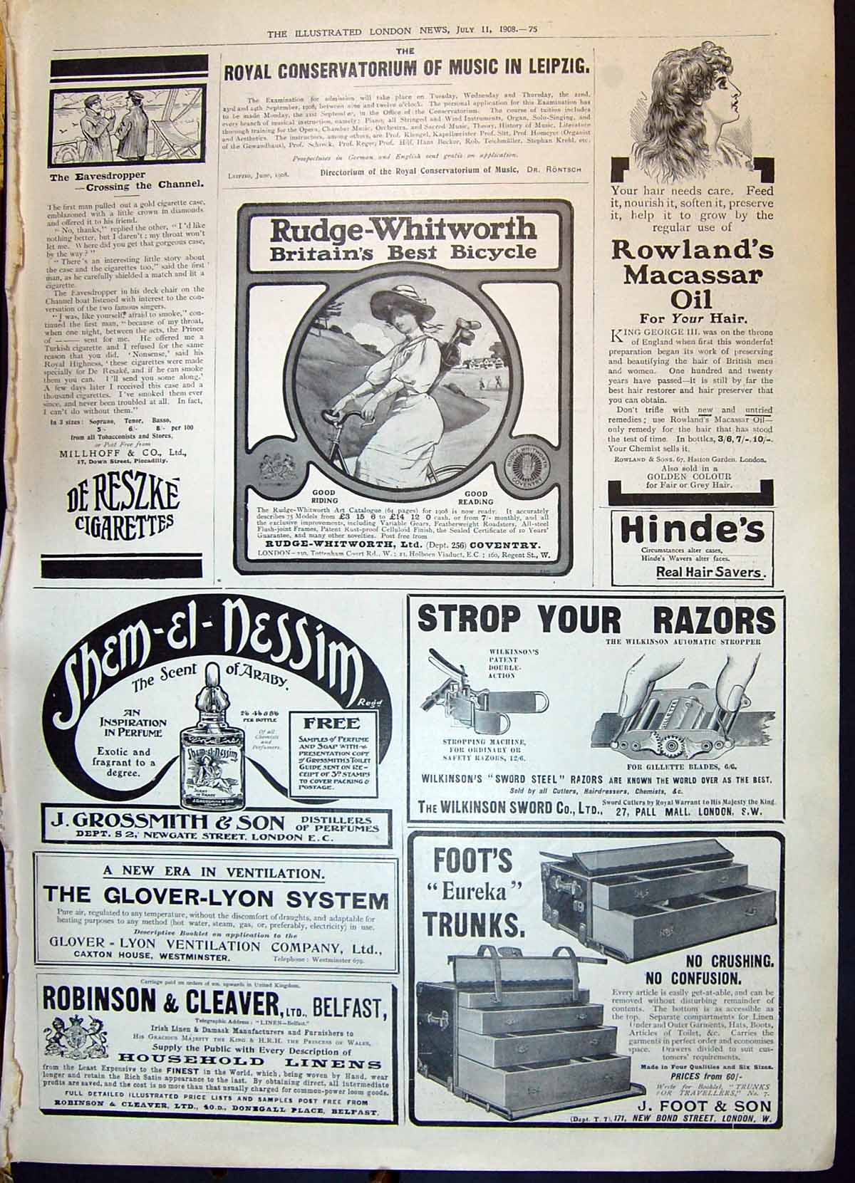 Antique Print 1908 Rudge Whitworth Strop Razors Foot Trunks Shem-El-Nessim 20th