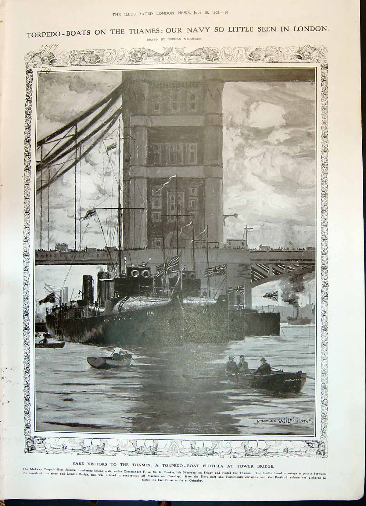 Old 1908 Torpedo Boats Flotilla Tower Bridge London King Edward Brist 20th