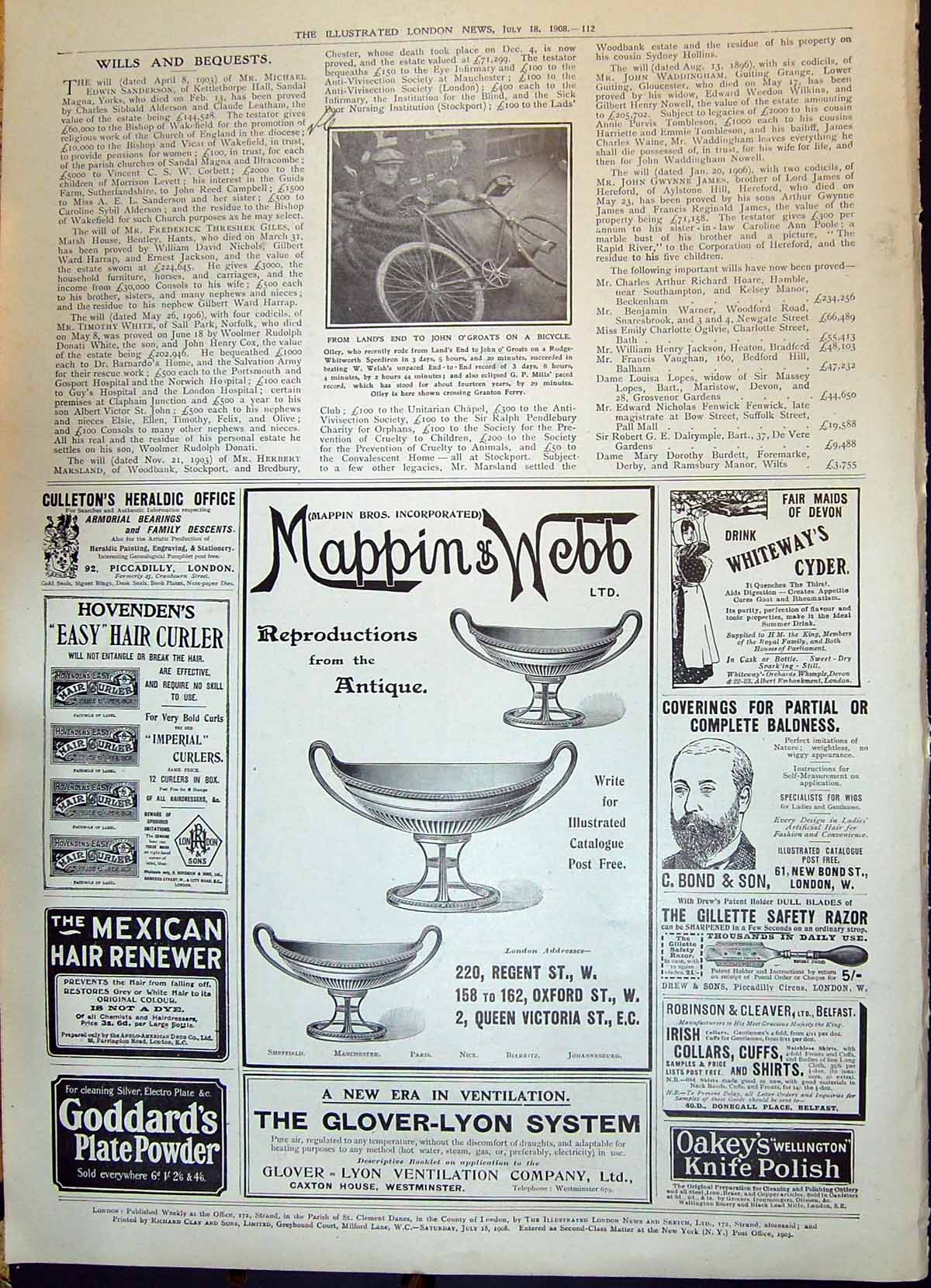 Old 1908 Olley Bicycle Land'S End John O' Groats Mappin Webb Goddards 20th