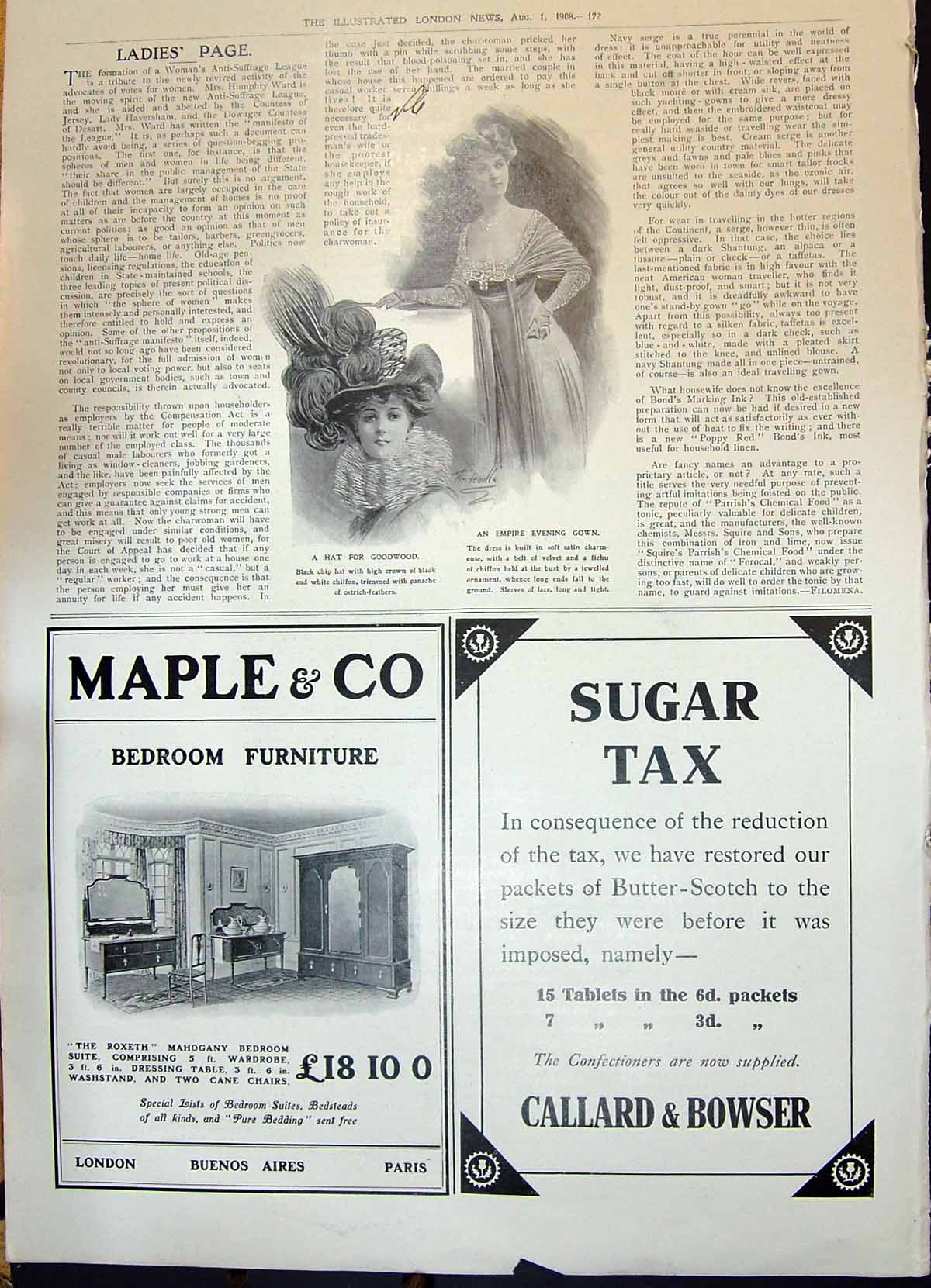 Old 1908 Maple Furniture Callard Bowser Butter Scotch Ladies Fashion 20th