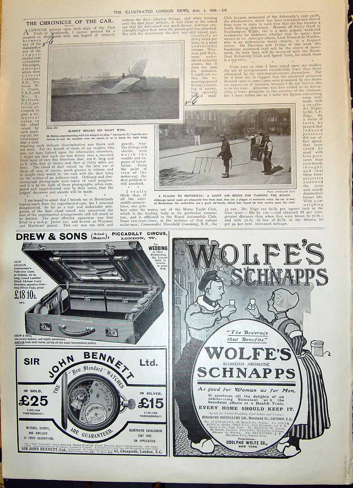 Old 1908 Bleriot Winged Air-Ship Drew Bennet Watches Wolfe'S Schnapps 20th