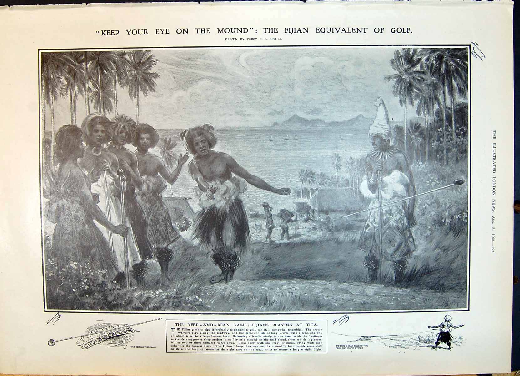 Old 1908 Reed-And-Bean Game Fijians Tiga Golf Lord Rayleigh Ramsay Te 20th