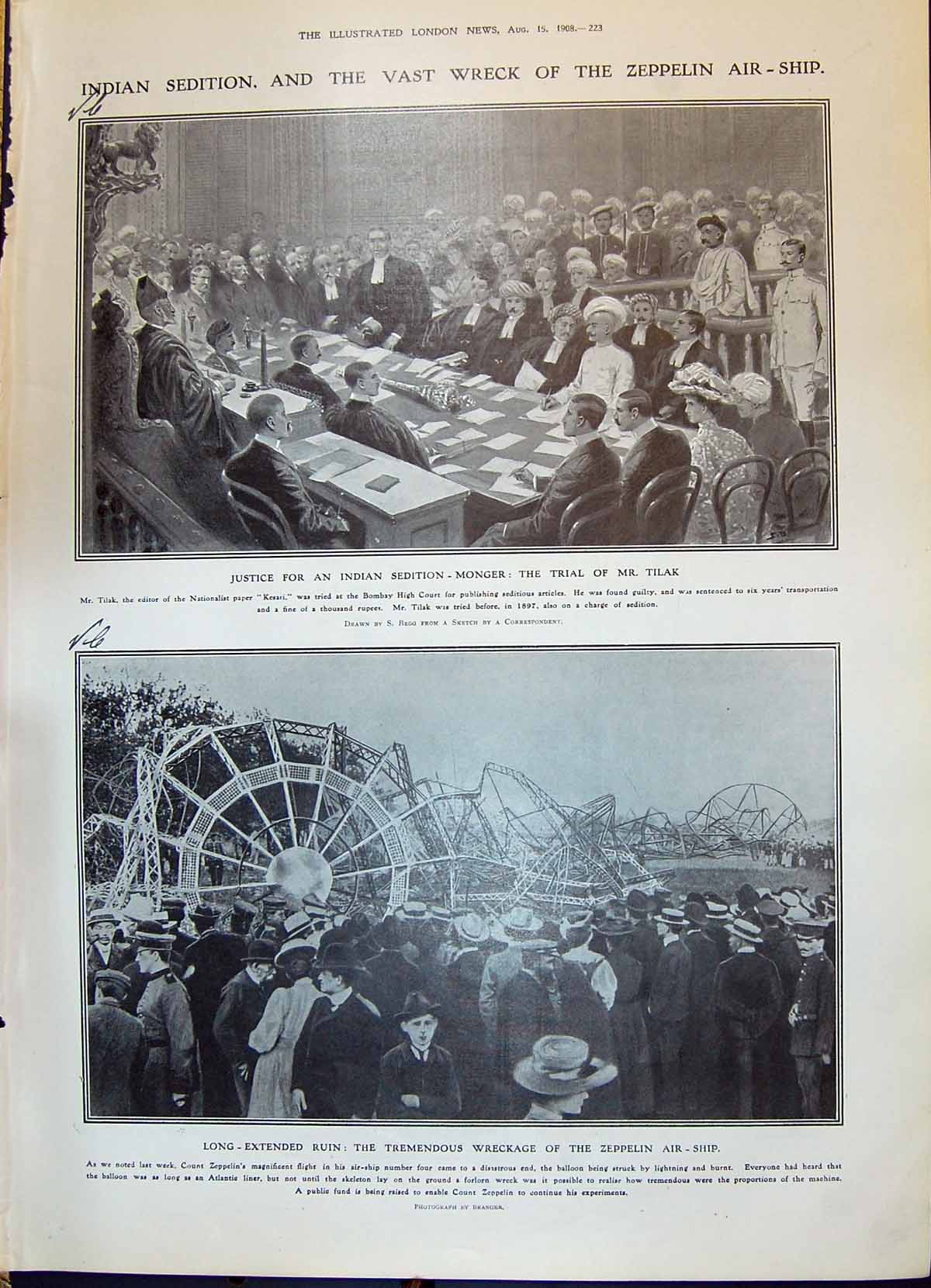 Old 1908 Zeppelin Air-Ship Indian Sedition-Monger Tilak Bombay Wright 20th
