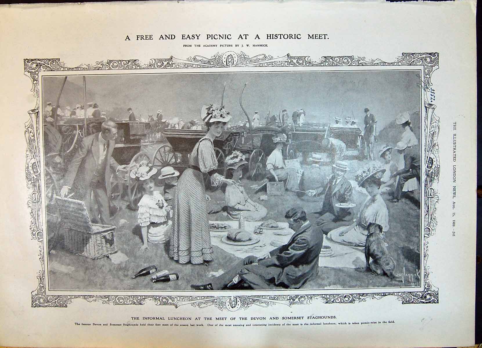 Old 1908 Luncheon Meet Devon Somerset Staghounds Statue Napoleon Muse 20th