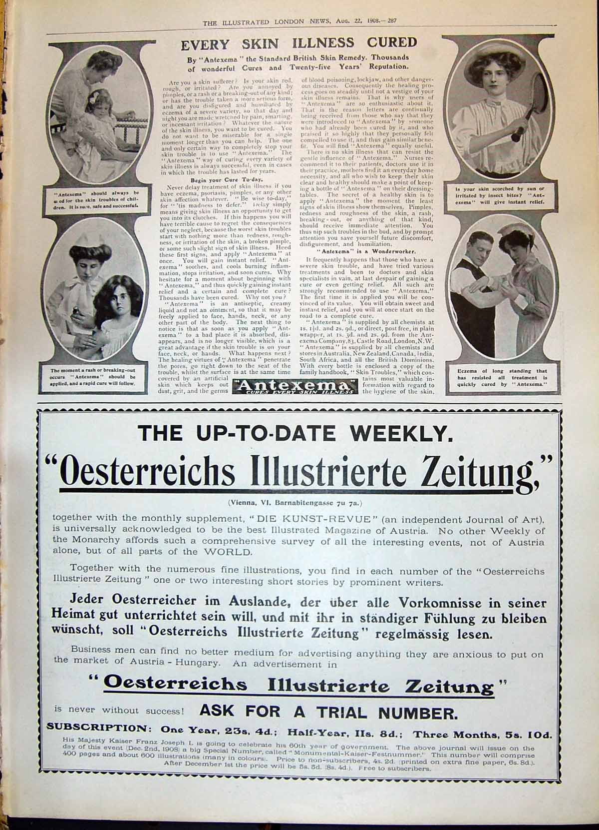 Antique Old Print 1908 Antexema British Skin Remedy Oesterreichs Illustrierte