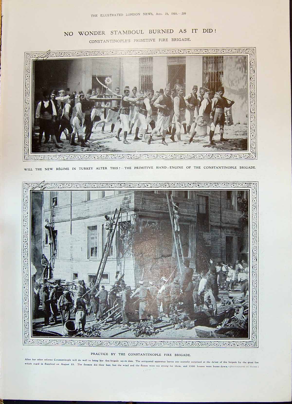 Old 1908 Constantinople Primitive Fire Brigade Rothenburg Plonlein Wa 20th