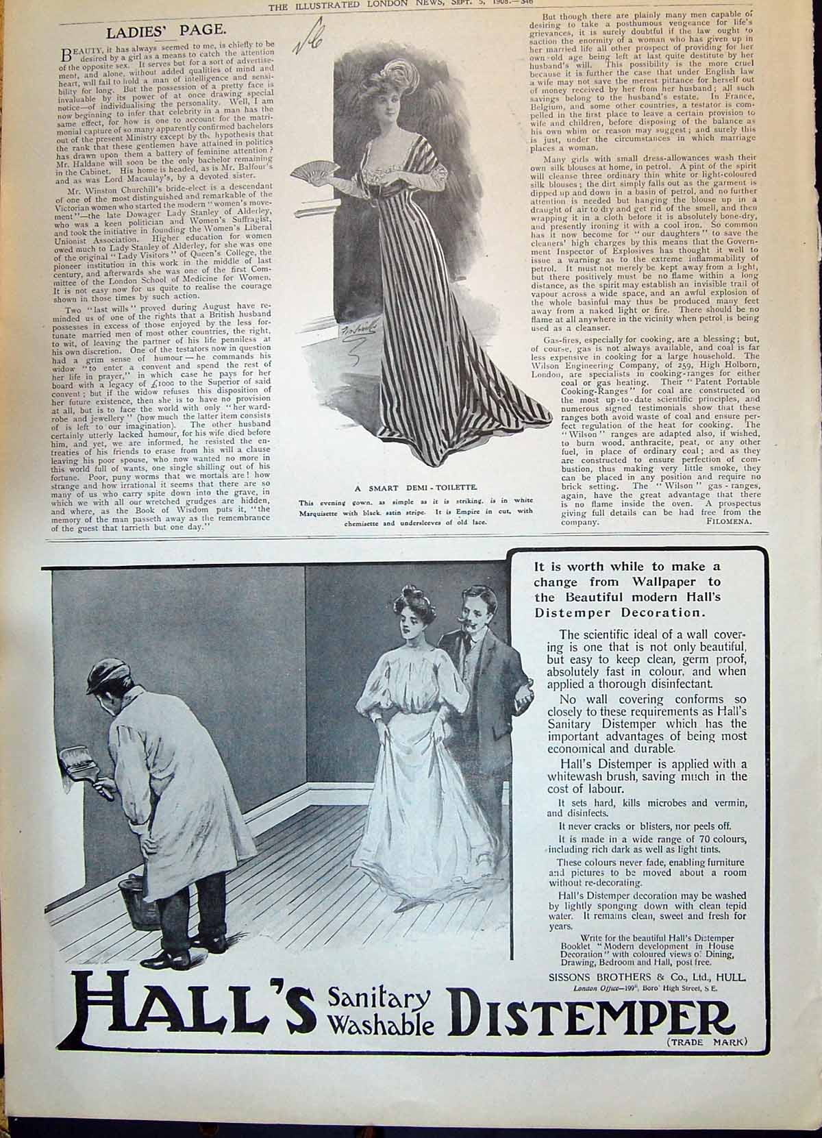 Old 1908 Ladies Fashion Smart Demi-Toilette Hall'S Distemper Sissons 20th