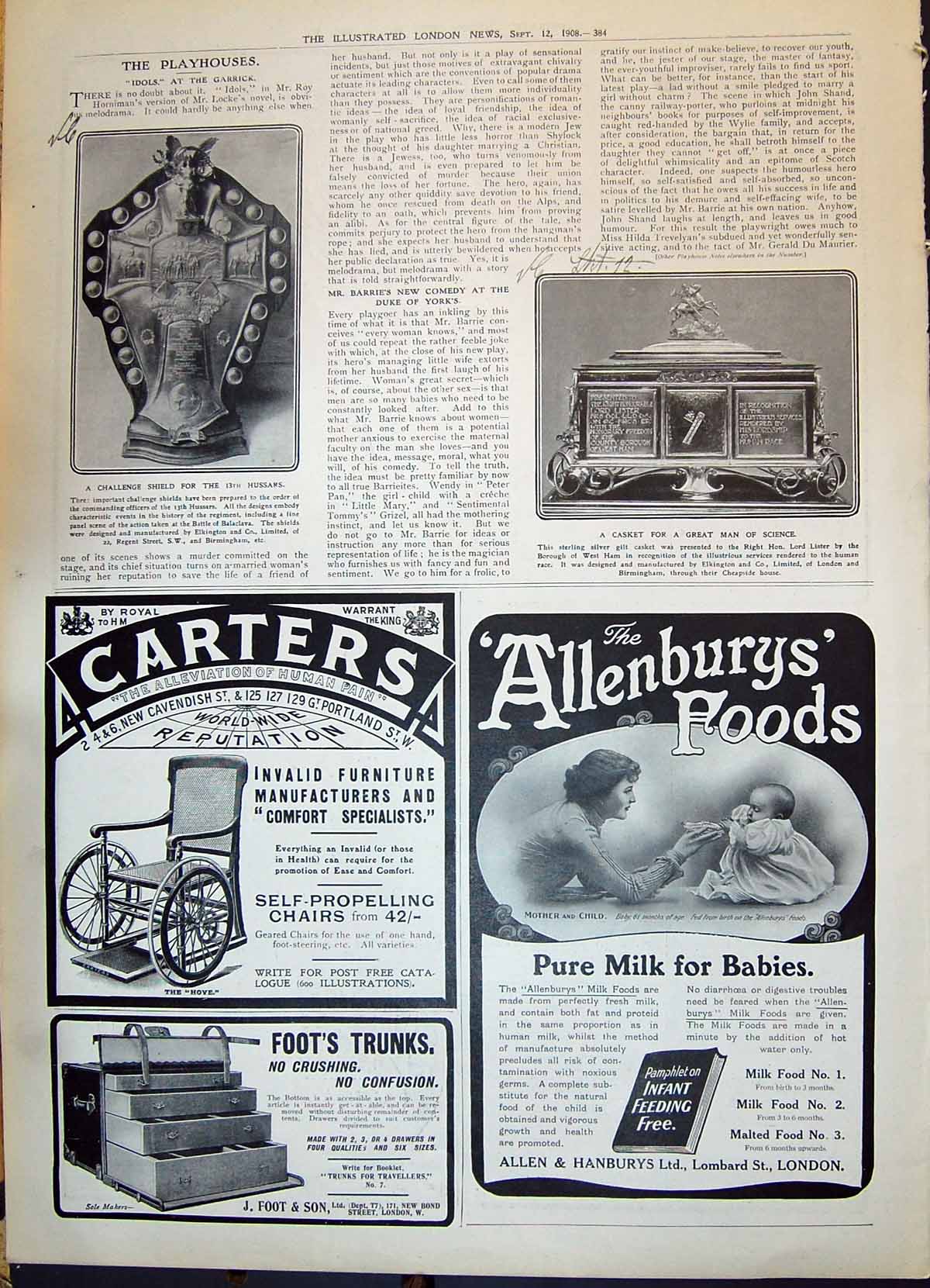 Old 1908 Challenge Shield Hussars Casket Lord Lister Carters Allenbur 20th