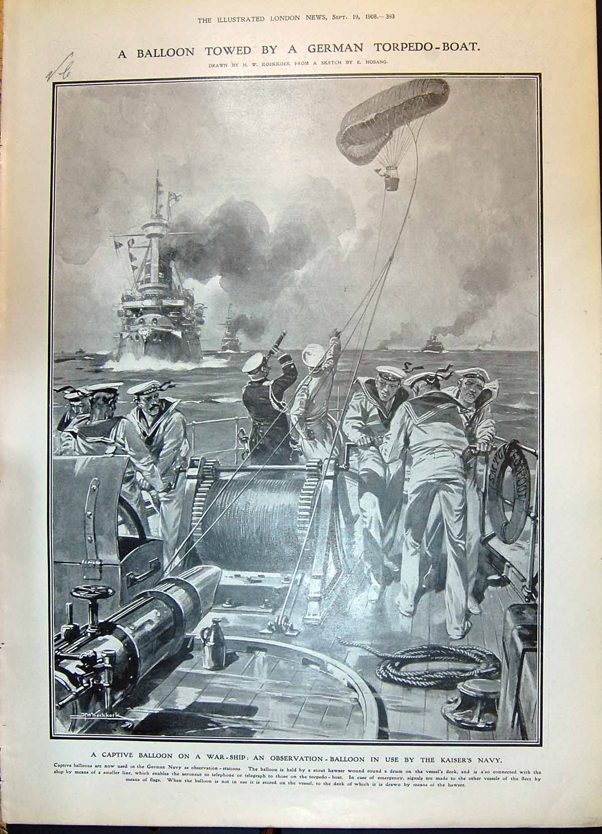 Old 1908 Captive Observation Balloon War Ship Hammond Wales Golf Bird 20th