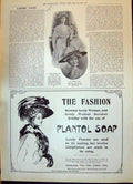 Antique Print 1908 Ladies Fashion Empire Gown Autumn Hat Plantol Soap Lever