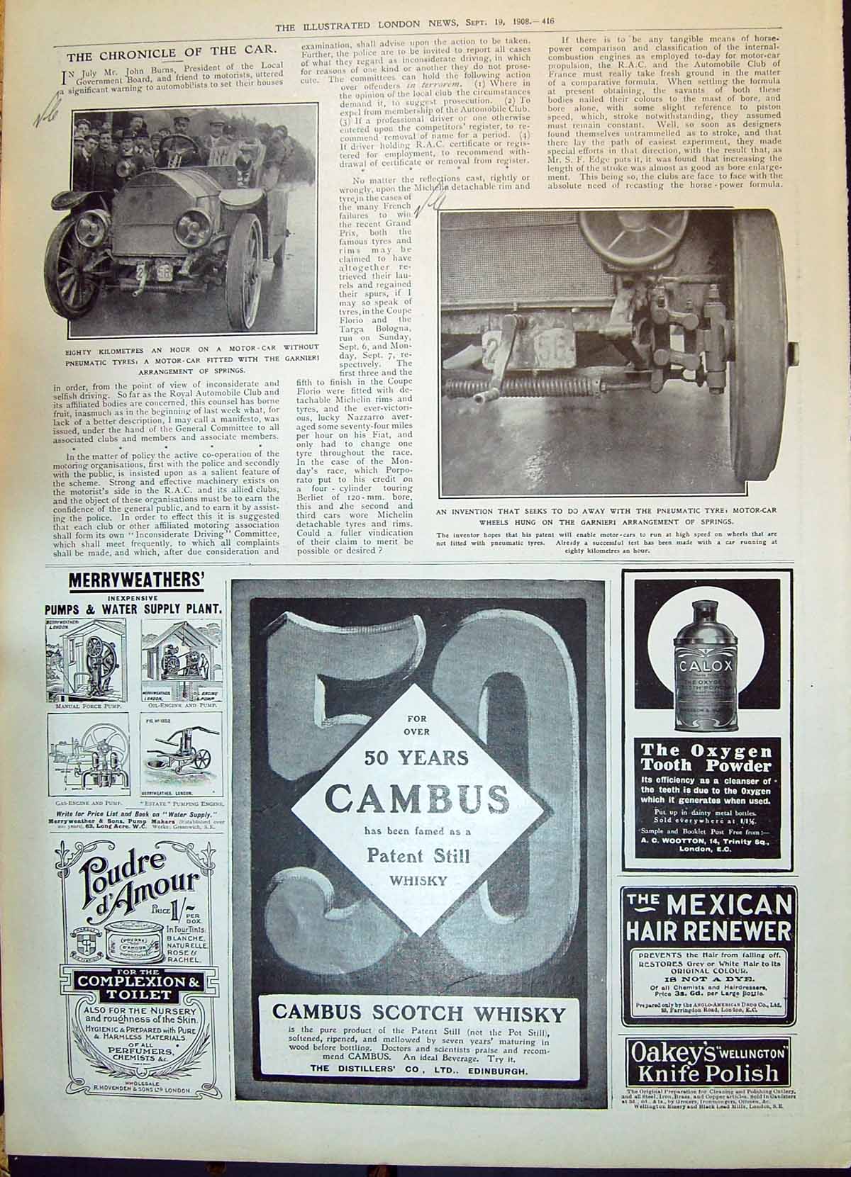Old 1908 Motor Car Garnieri Arrangement Springs Cambus Whisky Oakeys 20th