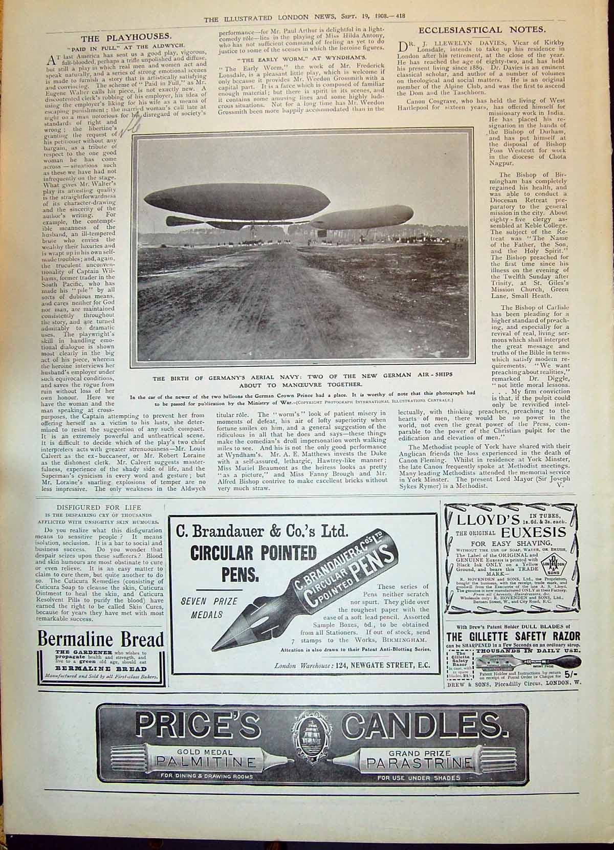 Old 1908 German Air-Ships Aerial Navy Brandauer Pens Price'S Candles 20th
