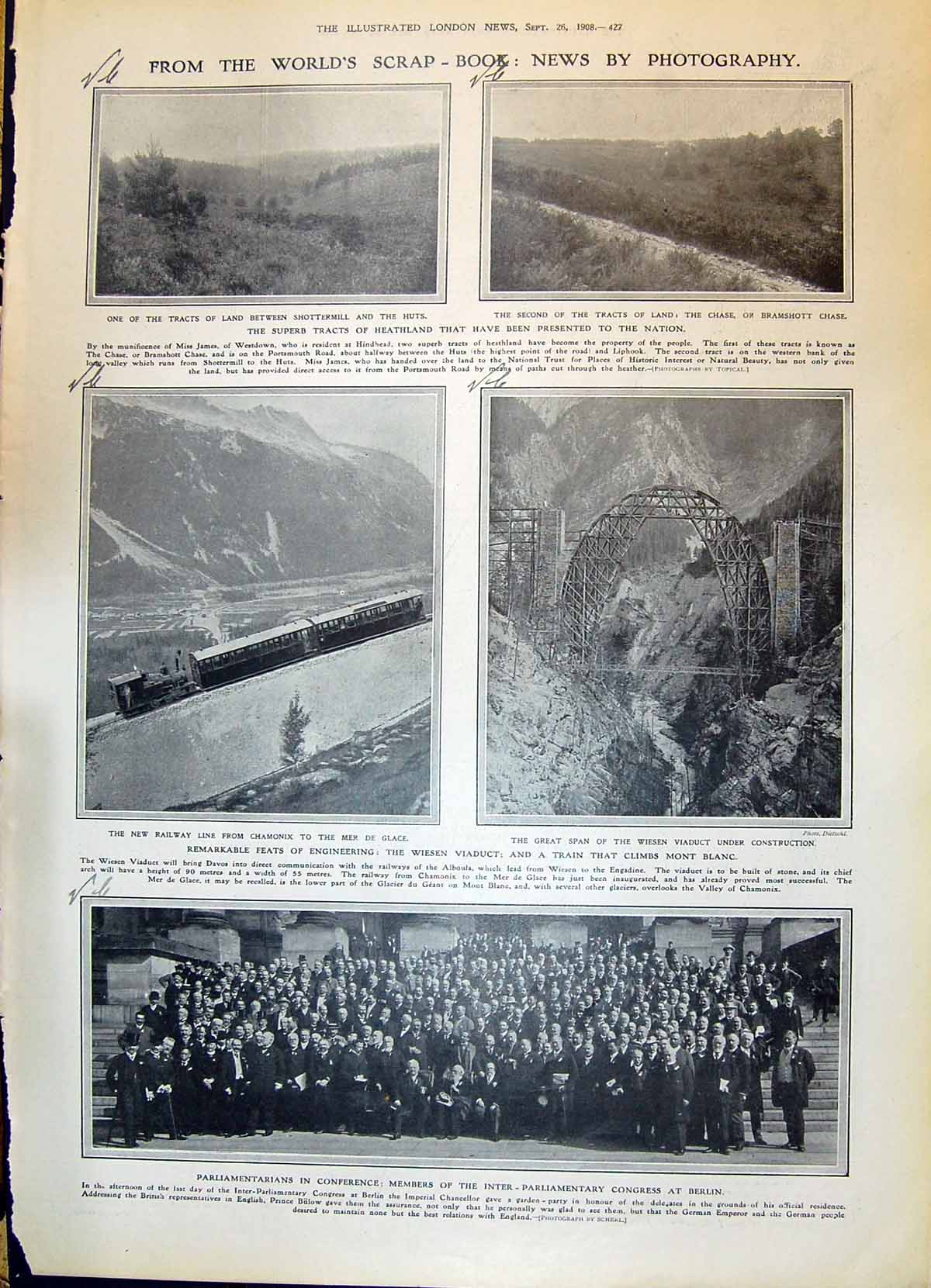 Old 1908 Parliament Berlin Train Mont Blanc Shottermill Bramshott Rug 20th