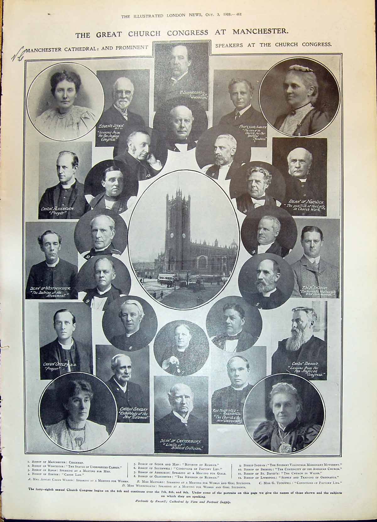 Old 1908 Church Congress Manchester Brooke Alexander Ottley Tweedmout 20th
