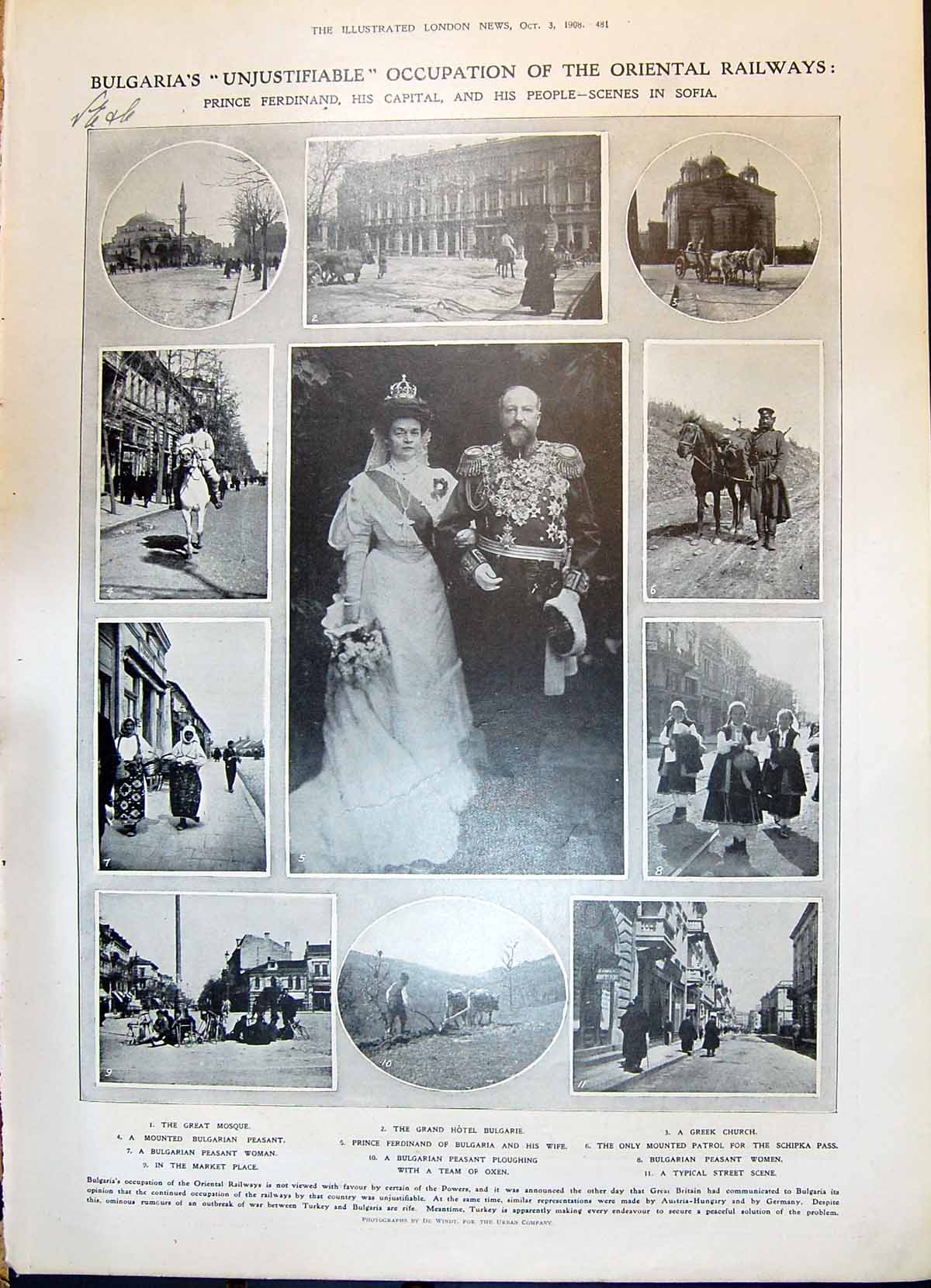 Old 1908 Grand Hotel Bulgaria Greek Church Mosque Oxen Ferdinand Diam 20th