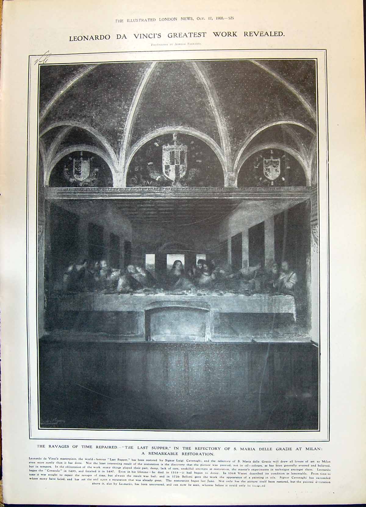 Old 1908 Leonardi Da Vinci Refectory Maria Delle Grazie Milan Wolff C 20th