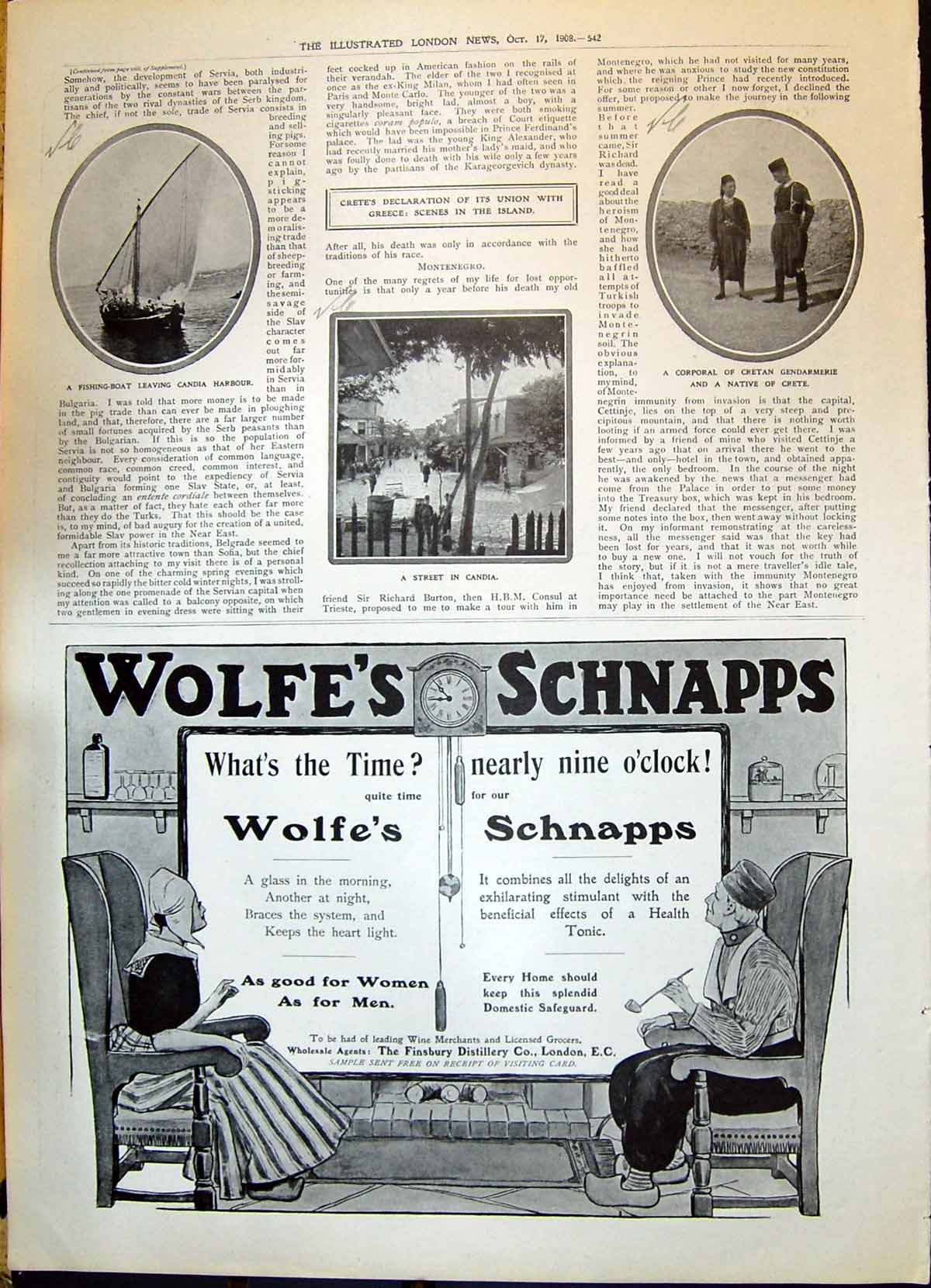 Old 1908 Fishing Boats Candia Cretan Gendarmerie Wolfe'S Schnapps Buc 20th