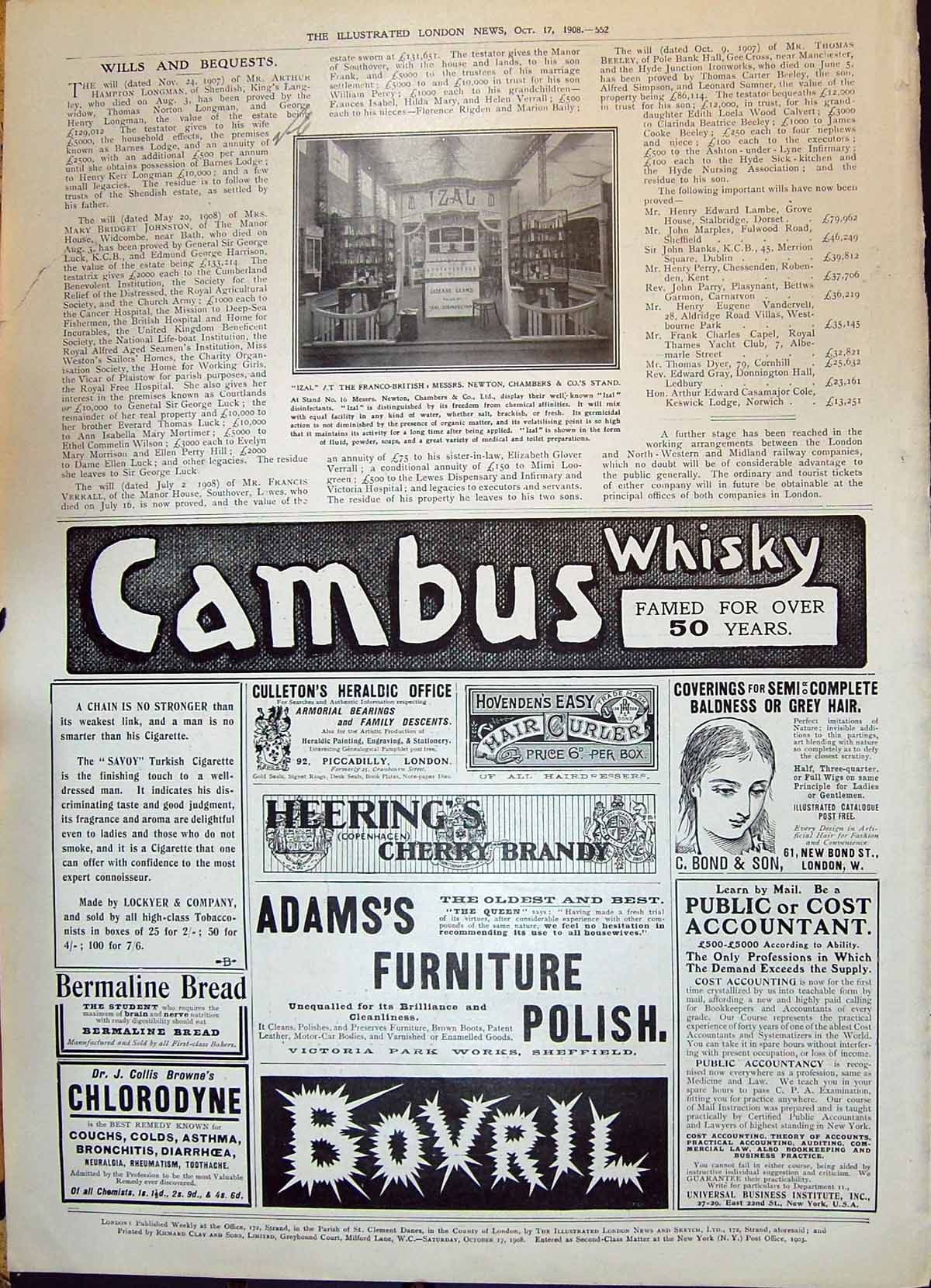 Old 1908 Franco-British Newton Chambers Exhibition Cambus Whisky Adam 20th