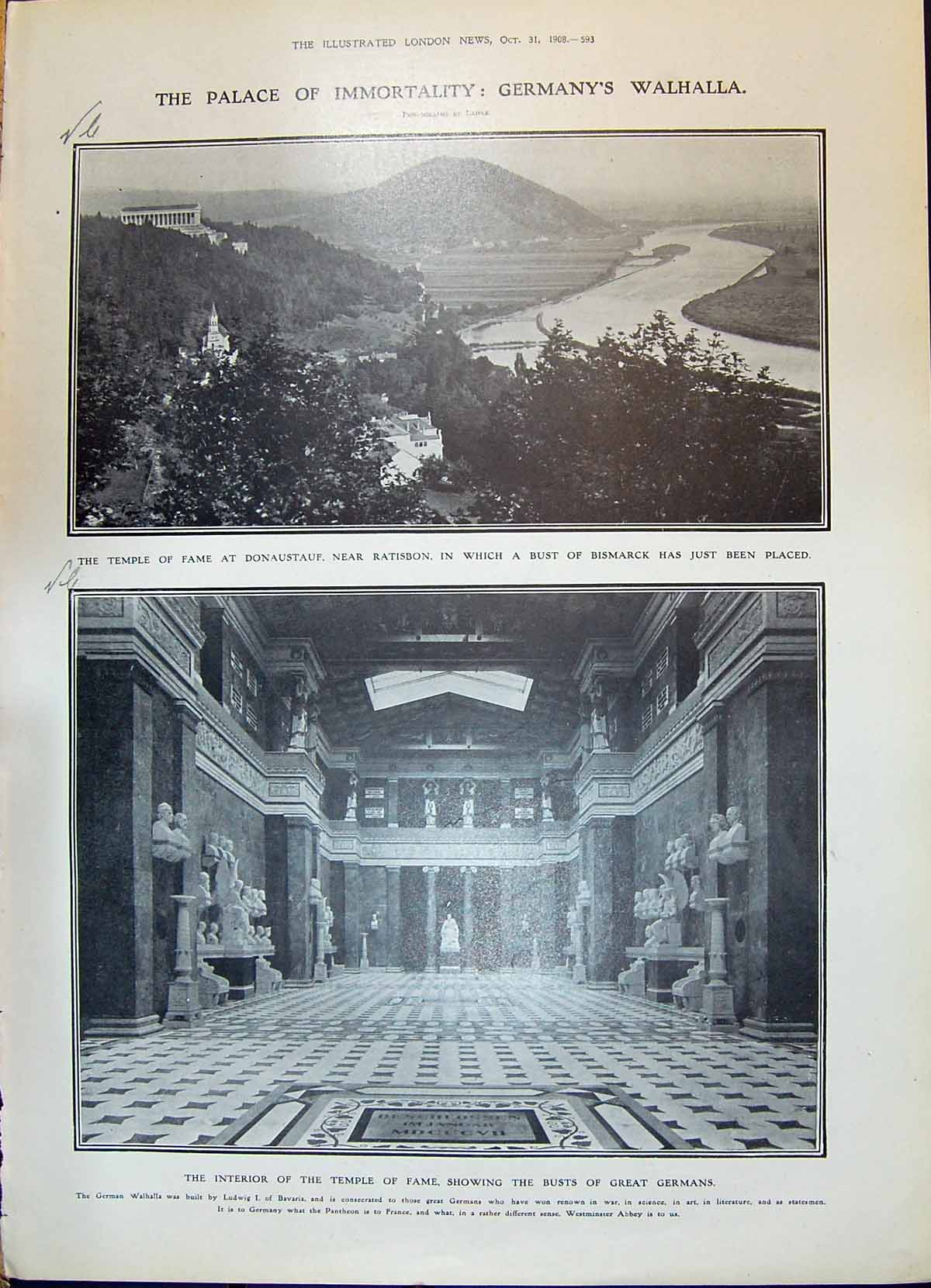 Old 1908 Temple Fame Donaustauf Ratisbon Bismarck Olympic Games Princ 20th