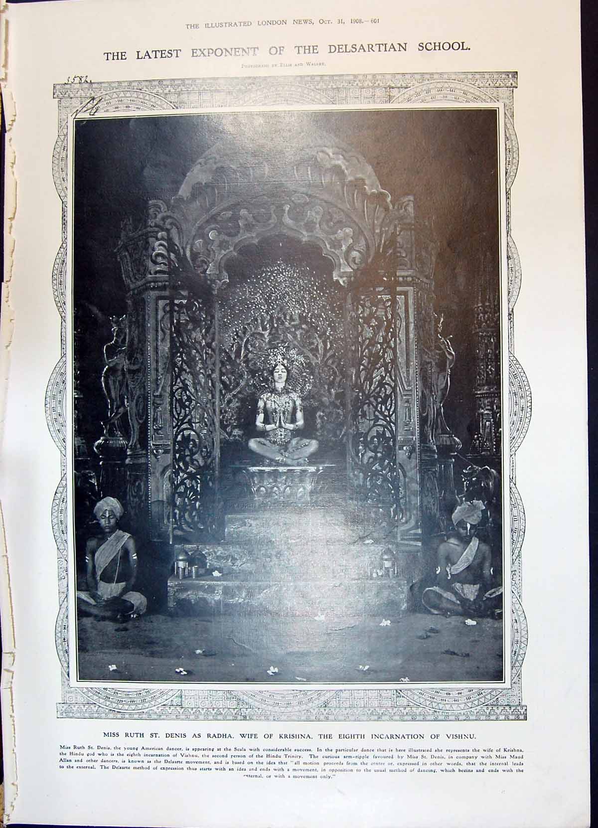 Old 1908 Ruth Denis Radha Wife Krishna Vishnu Dancer Python Kaa Jungl 20th