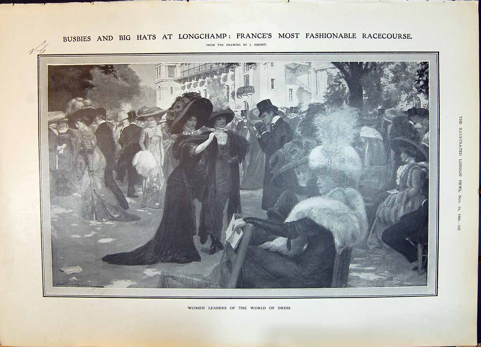 Old 1908 Ladies Fashion Longchamp France Racecourse Roberts Moore Cat 20th