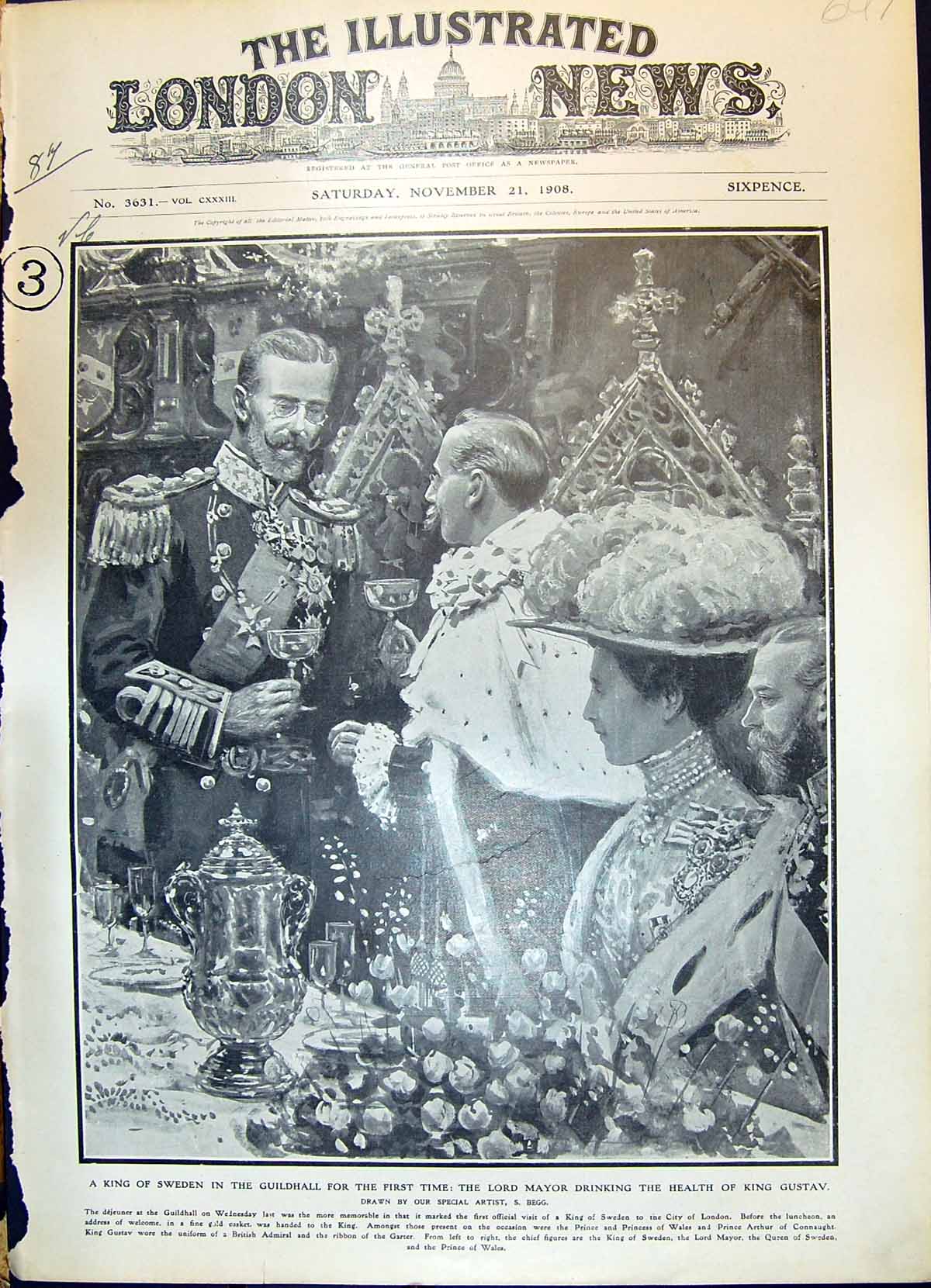 Old 1908 King Sweden Dejeuner Guildhall London Lord Mayor Drinking He 20th