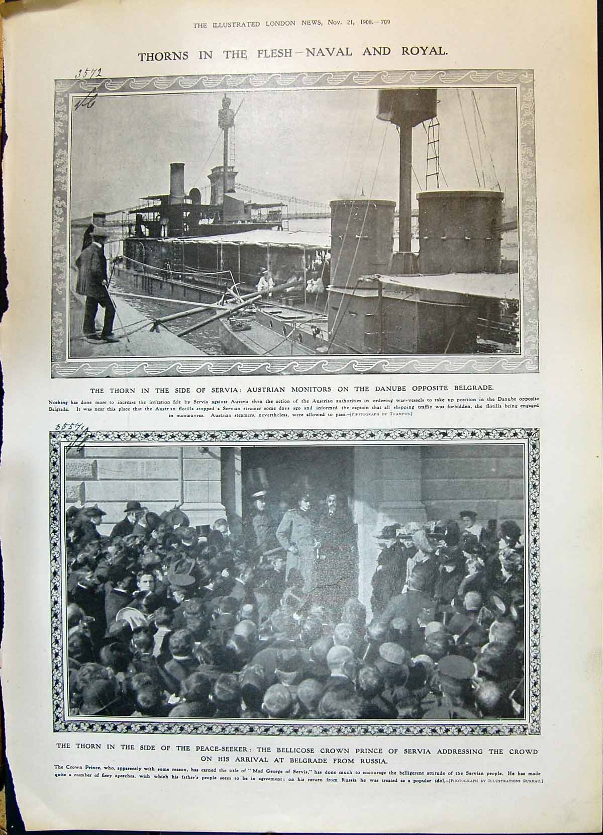 Old 1908 Australian Monitors Ships Danube Prince Servia Mad George Ch 20th