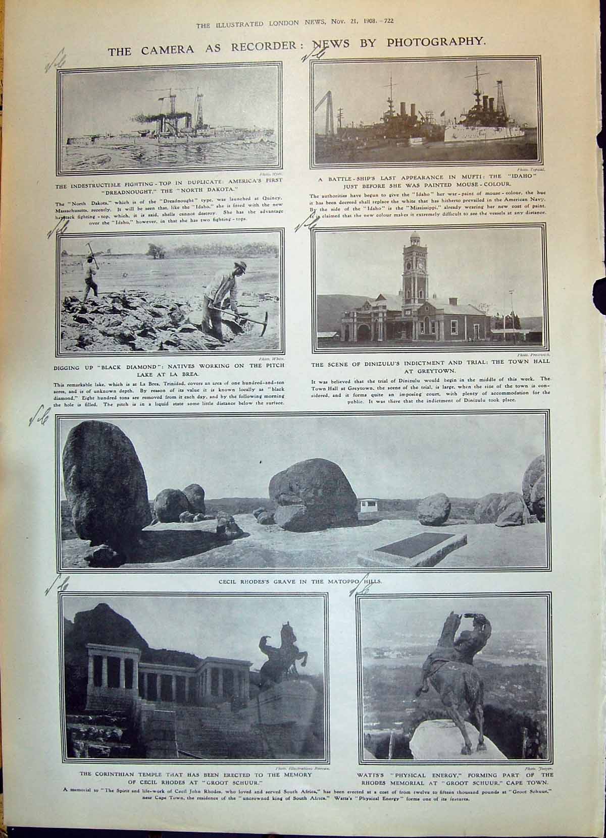 Old 1908 Dreadnought Ship Dakota Idaho Black Diamond Rhodes Schuur Ma 20th