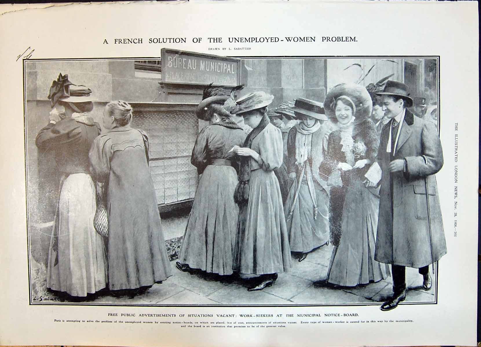 Old 1908 Municipal Notice Board Women Work Seekers Marconi Forest Ele 20th