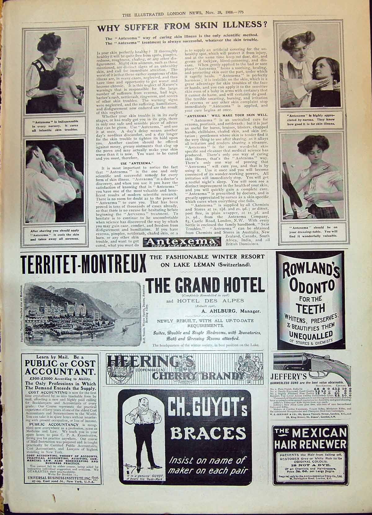 Old Print 1908 Antexema Brandy Guyot Braces Rowlands Bussey Negretto Gout 20th