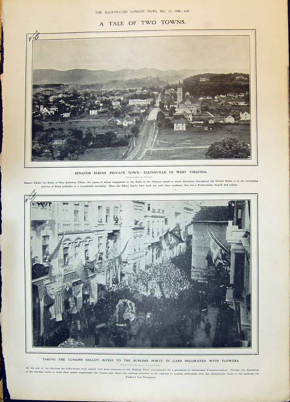 Old 1908 Senator Elkins Town Elkinsville Sublime Port Turkey General 20th
