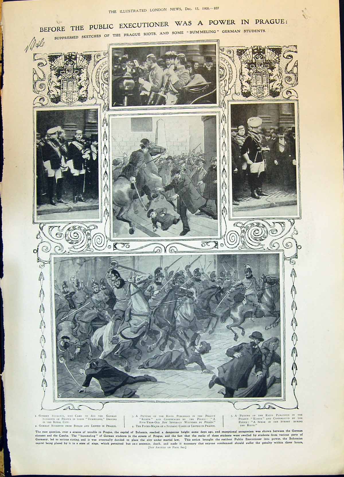 Old 1908 Prague Riots Bummeling German Students Moore-Brabazon Model 20th