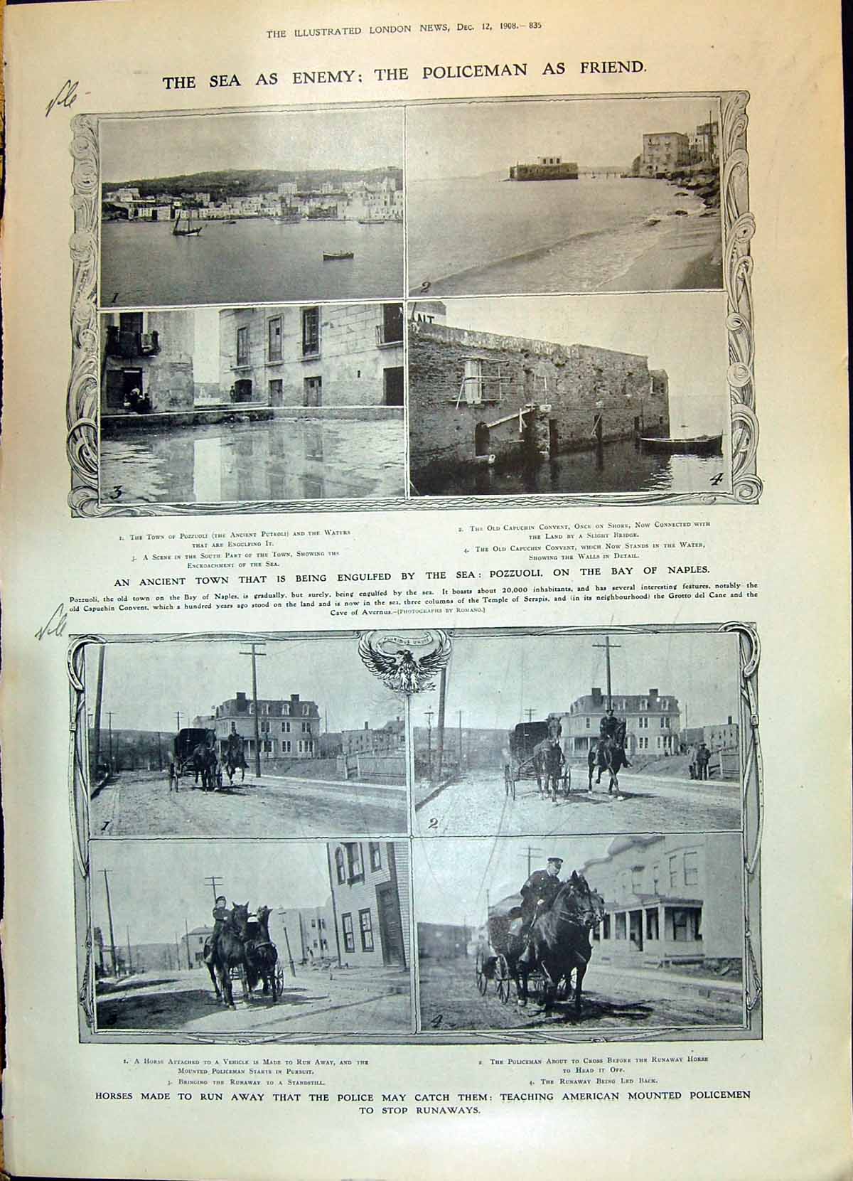 Old 1908 Pozzuoli Naples American Policemen Horses Science Dawkins Bo 20th