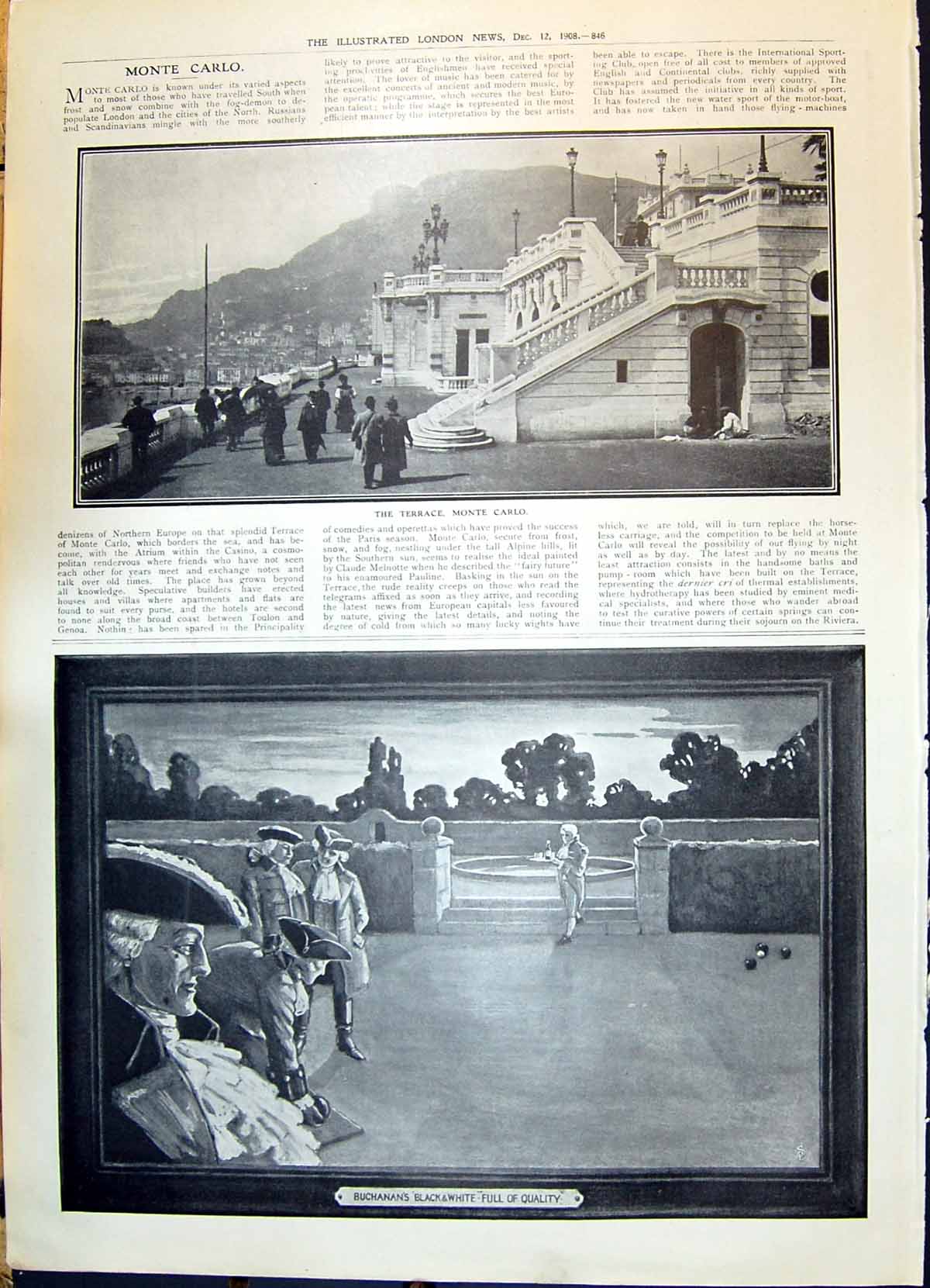 Antique Print 1908 View Terrace Monte Carlo France Buchanan'S Scotch Whisky