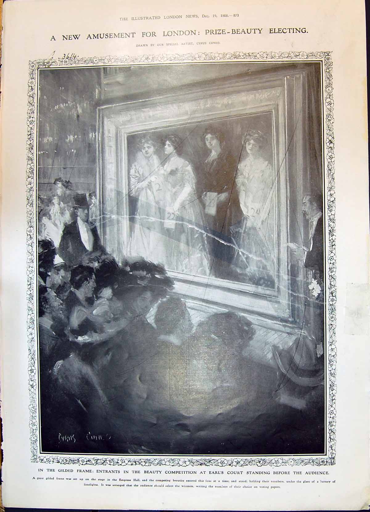 Old 1908 Gilded Frame Beauty Competition Earl'S Court King Ludwig Bav 20th