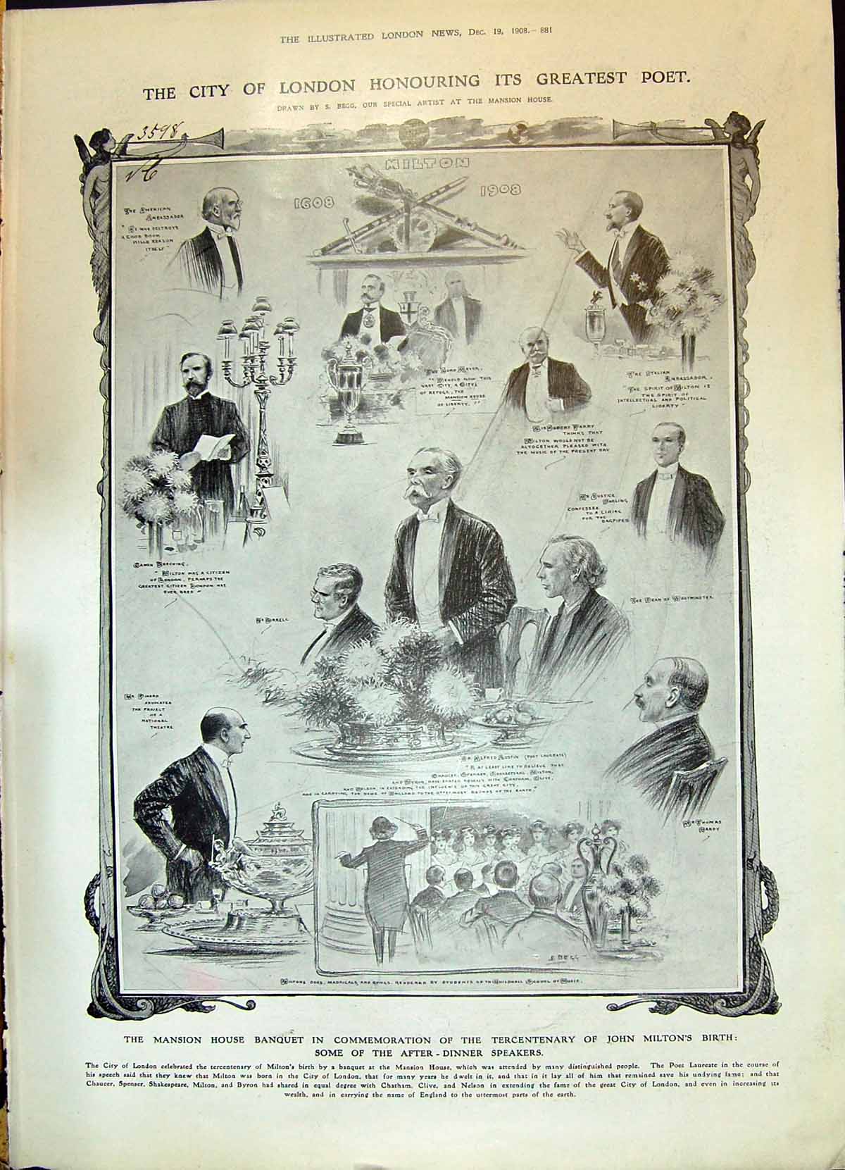 Old 1908 Mansion House Banquet John Milton Birrell Darling Parry Milt 20th