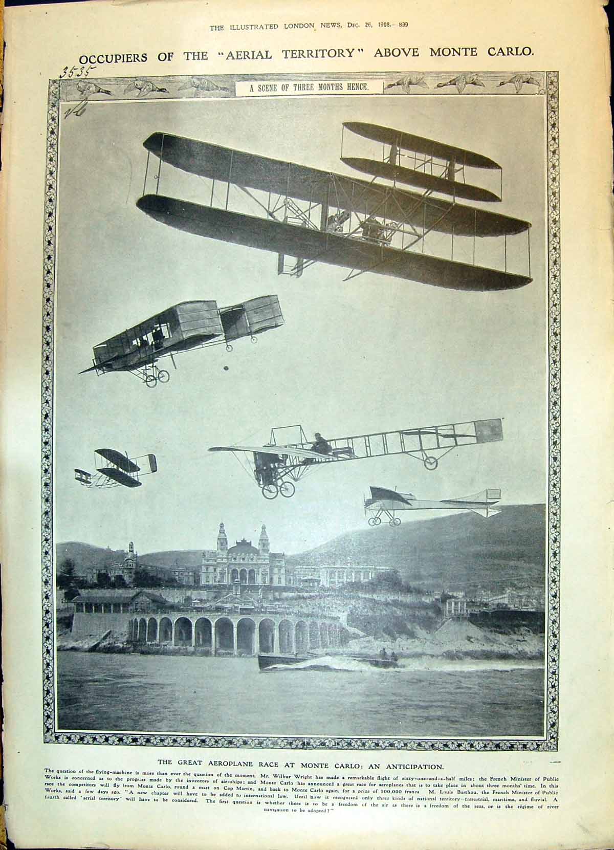 Old 1908 Aeroplane Race Monte Carlo Wilbur Wright Barthou Dinuzulu Co 20th