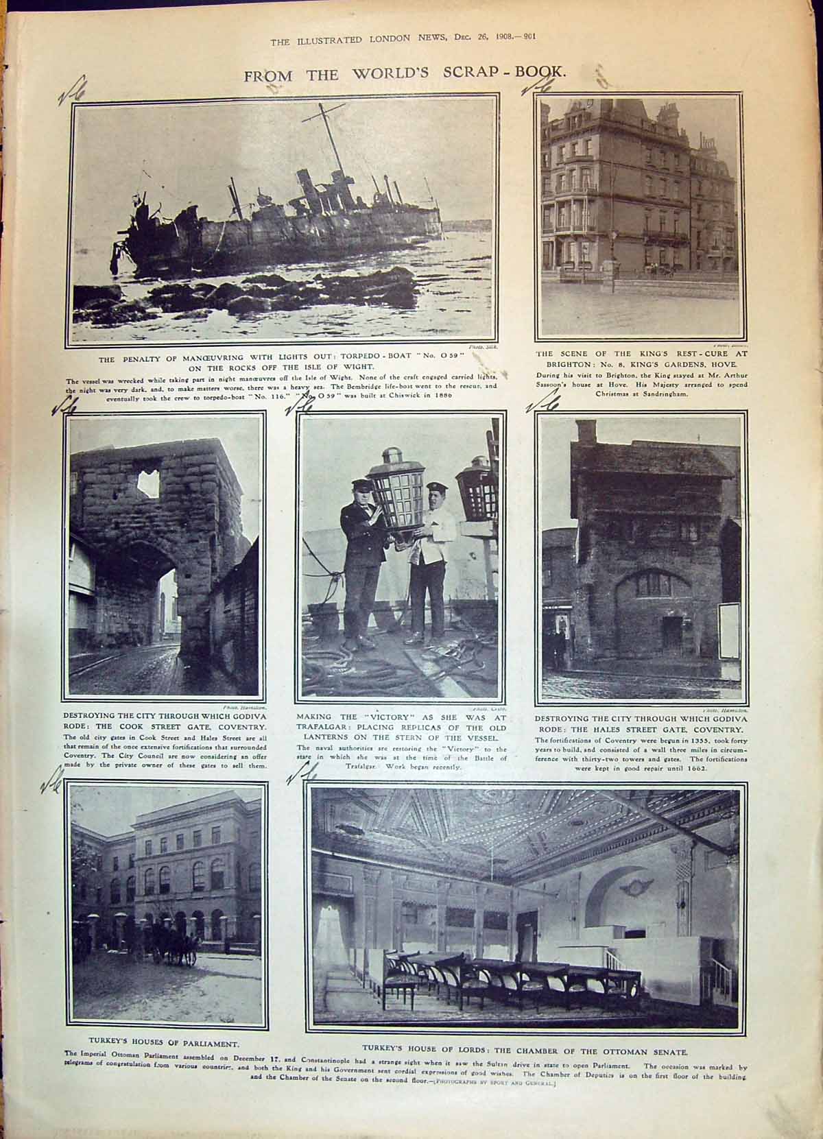Old 1908 Torpedo Isle Wight Victory Ottoman Senate Turkey Parliament 20th