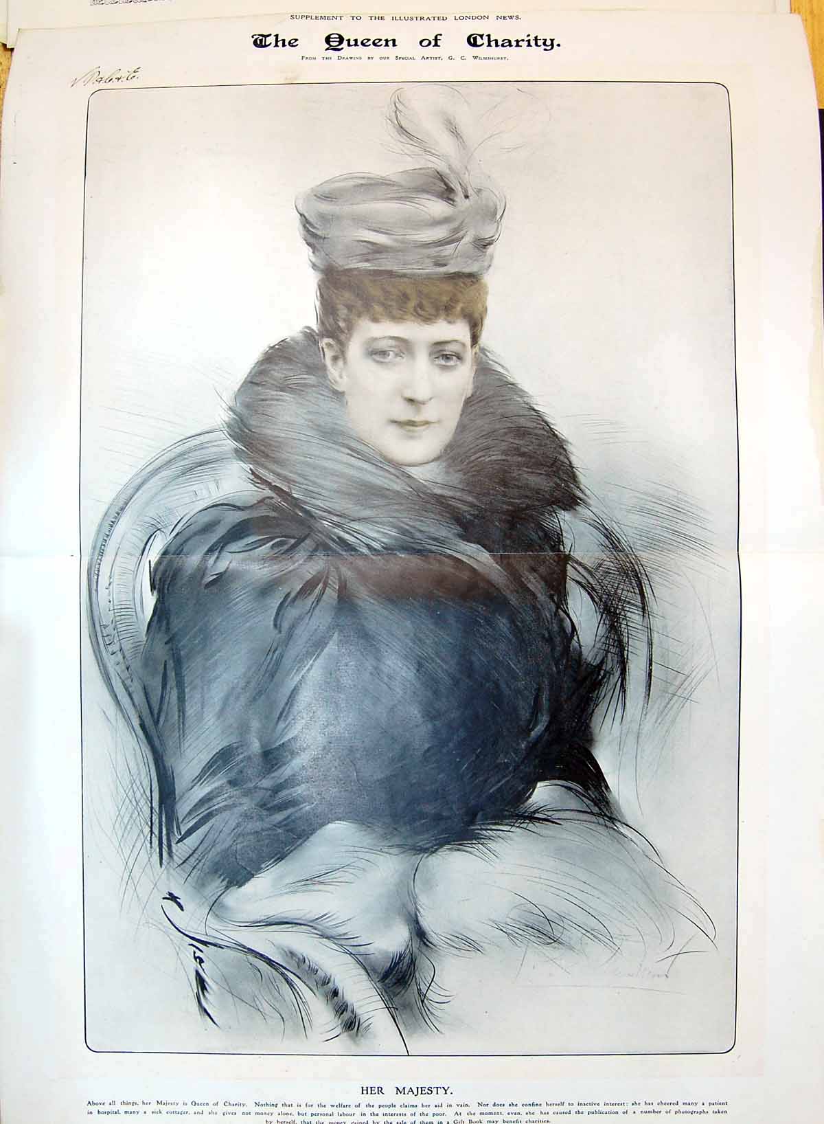 Old Antique Print 1908 Portrait Beautiful Majesty Queen Charity England 20th