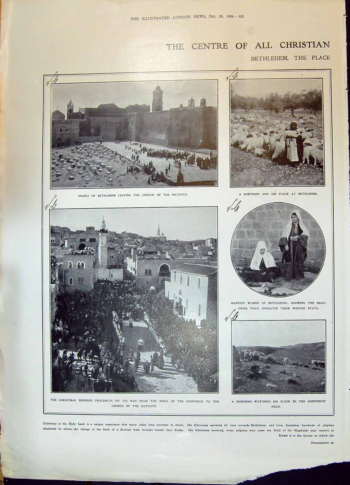 Old 1908 Bethlehem Christmas Shepherd Christmas Grotto Church Herods 20th