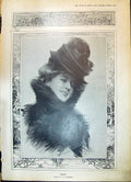 Original Old Antique Print 1908 Portrait Beautiful Woman Noel Fur Hat Christmas